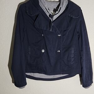 Hei Hei Womens Jacket Size L Navy Blue Heather Gray Sailor Anchor Cropped Trench